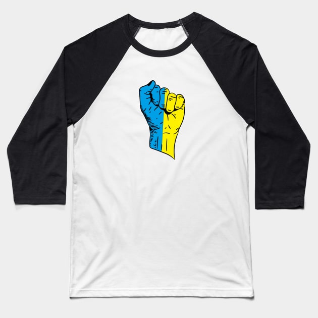 Flag of Ukraine on a Raised Clenched Fist Baseball T-Shirt by Vladimir Zevenckih